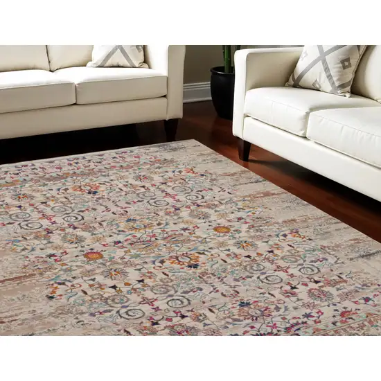 Ivory And Brown Floral Distressed Non Skid Area Rug Photo 1