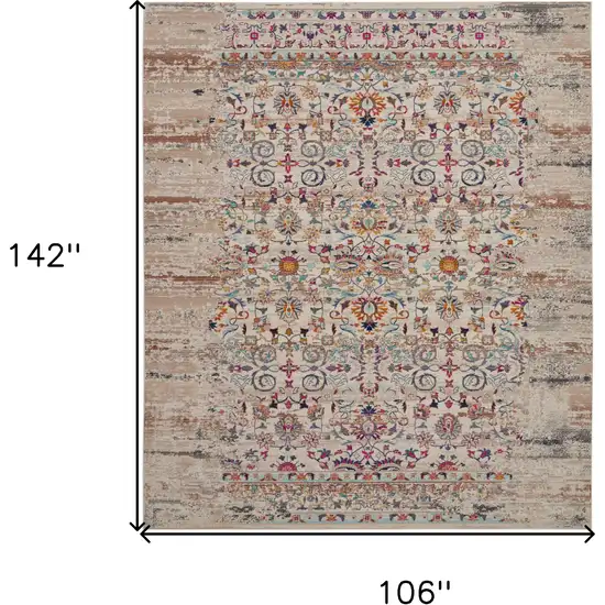 Ivory And Brown Floral Distressed Non Skid Area Rug Photo 3