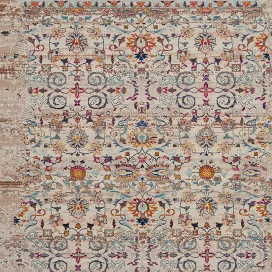 Ivory And Brown Floral Distressed Non Skid Area Rug Photo 7