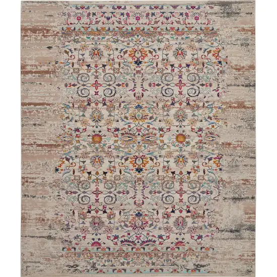 Ivory And Brown Floral Distressed Non Skid Area Rug Photo 2