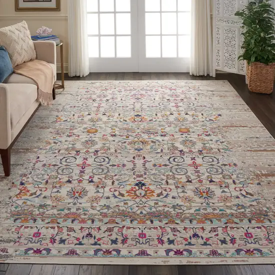 Ivory And Brown Floral Distressed Non Skid Area Rug Photo 9