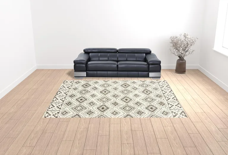 Ivory And Brown Geometric Shag Power Loom Stain Resistant Area Rug Photo 2