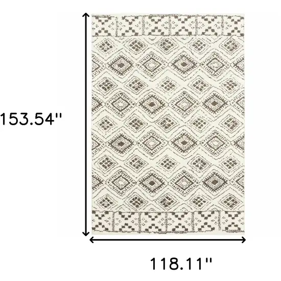 Ivory And Brown Geometric Shag Power Loom Stain Resistant Area Rug Photo 6