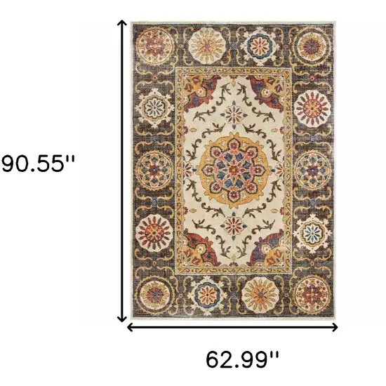 Ivory And Brown Oriental Power Loom Stain Resistant Area Rug Photo 5