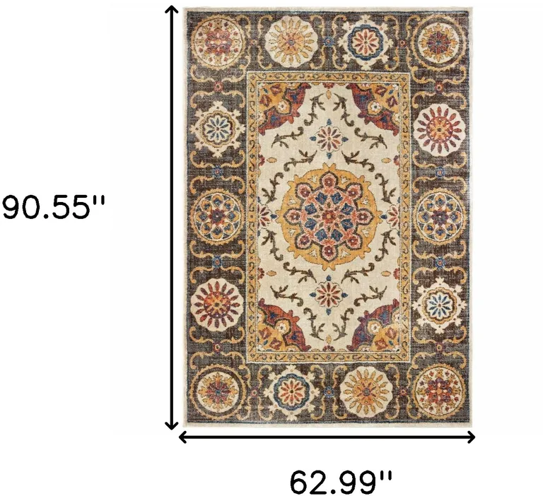 Ivory And Brown Oriental Power Loom Stain Resistant Area Rug Photo 5