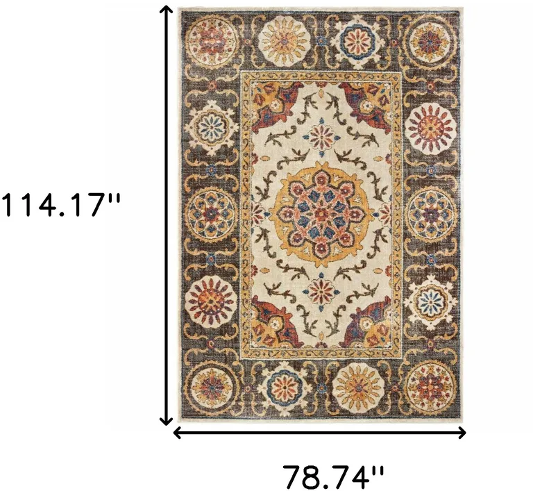 Ivory And Brown Oriental Power Loom Stain Resistant Area Rug Photo 5