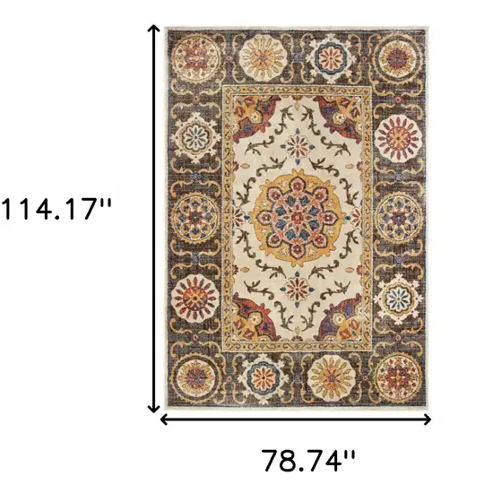 Ivory And Brown Oriental Power Loom Stain Resistant Area Rug Photo 5