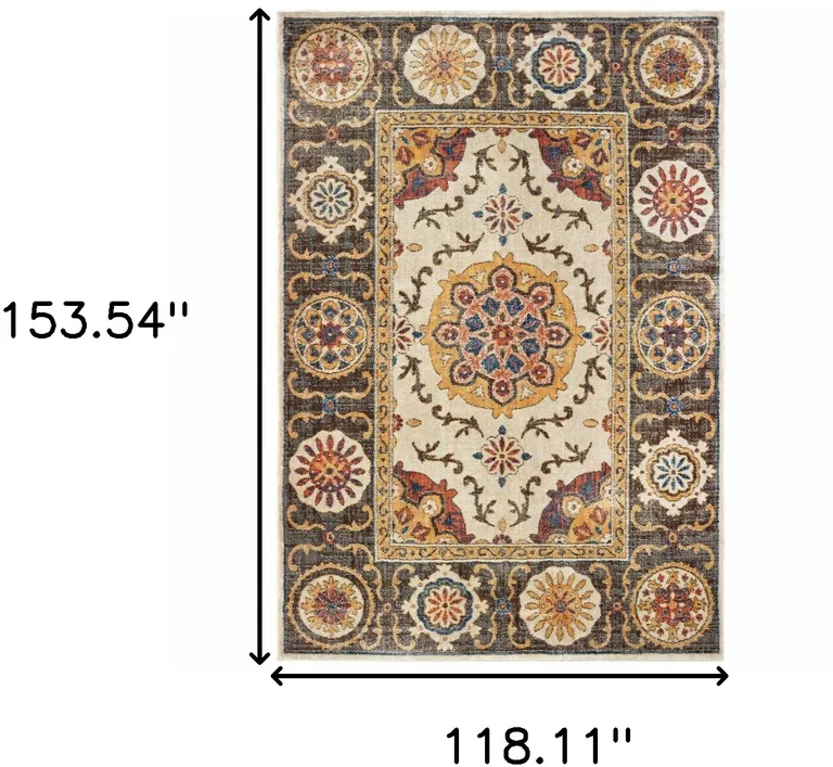 Ivory And Brown Oriental Power Loom Stain Resistant Area Rug Photo 5