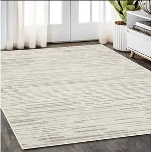 Photo of Ivory And Brown Striped Distressed Area Rug