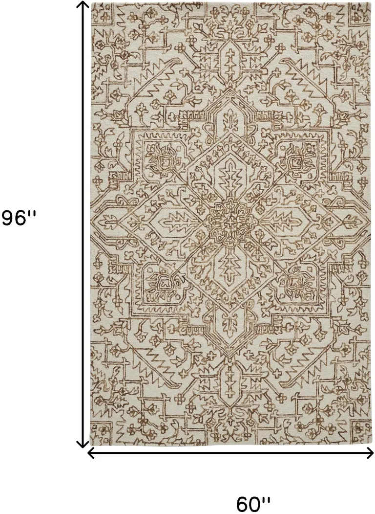 Ivory And Brown Wool Floral Tufted Handmade Stain Resistant Area Rug Photo 4