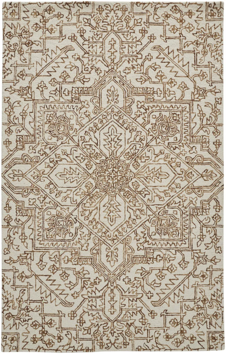 Ivory And Brown Wool Floral Tufted Handmade Stain Resistant Area Rug Photo 1