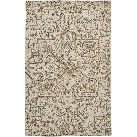 Ivory And Brown Wool Floral Tufted Handmade Stain Resistant Area Rug Photo 1