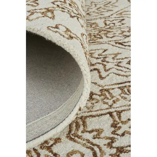 Ivory And Brown Wool Floral Tufted Handmade Stain Resistant Area Rug Photo 6