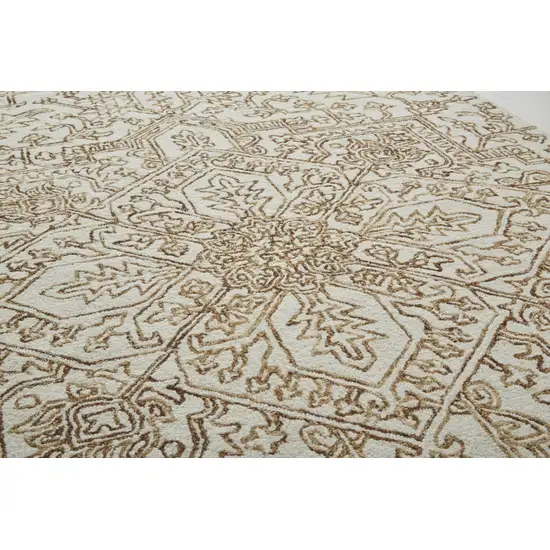 Ivory And Brown Wool Floral Tufted Handmade Stain Resistant Area Rug Photo 4