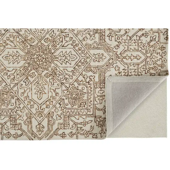 Ivory And Brown Wool Floral Tufted Handmade Stain Resistant Area Rug Photo 3