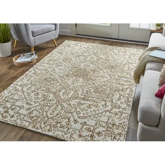 Ivory And Brown Wool Floral Tufted Handmade Stain Resistant Area Rug Photo 7