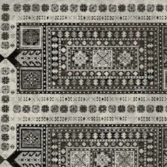 Ivory And Charcoal Oriental Area Rug With Fringe Photo 8