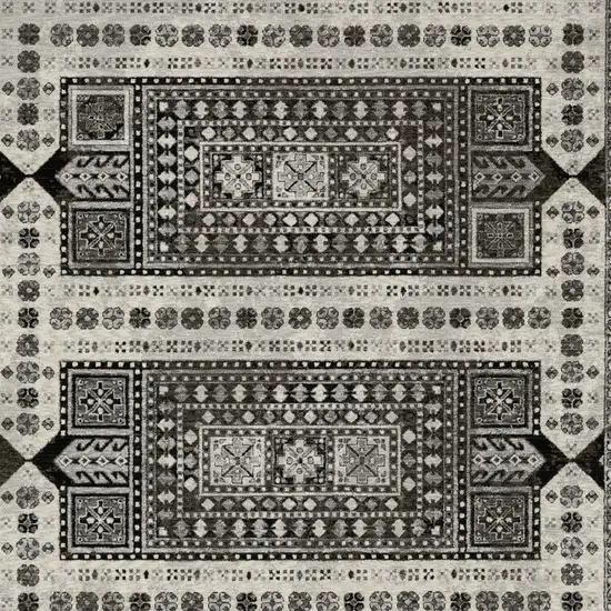 Ivory And Charcoal Oriental Area Rug With Fringe Photo 8