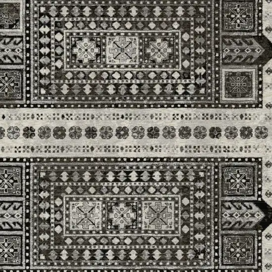 Ivory And Charcoal Oriental Area Rug With Fringe Photo 8