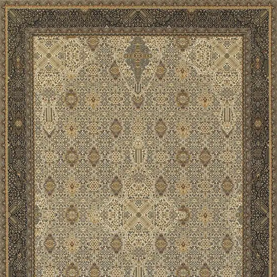 Ivory And Dark Blue Medallion Area Rug With Fringe Photo 5