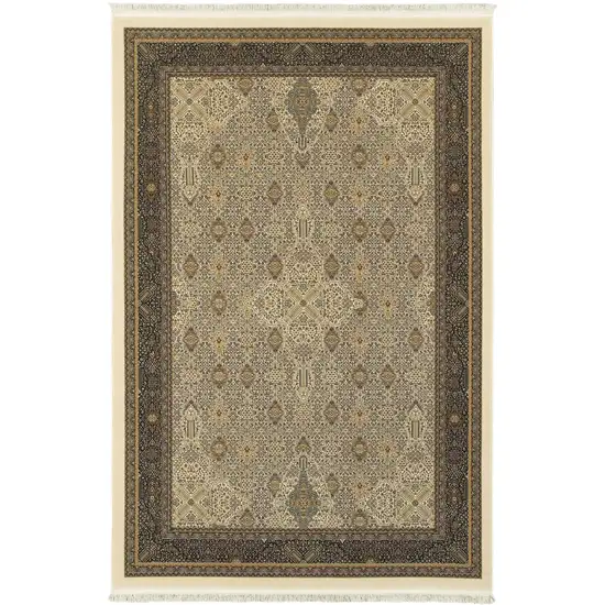 Ivory And Dark Blue Medallion Area Rug With Fringe Photo 2