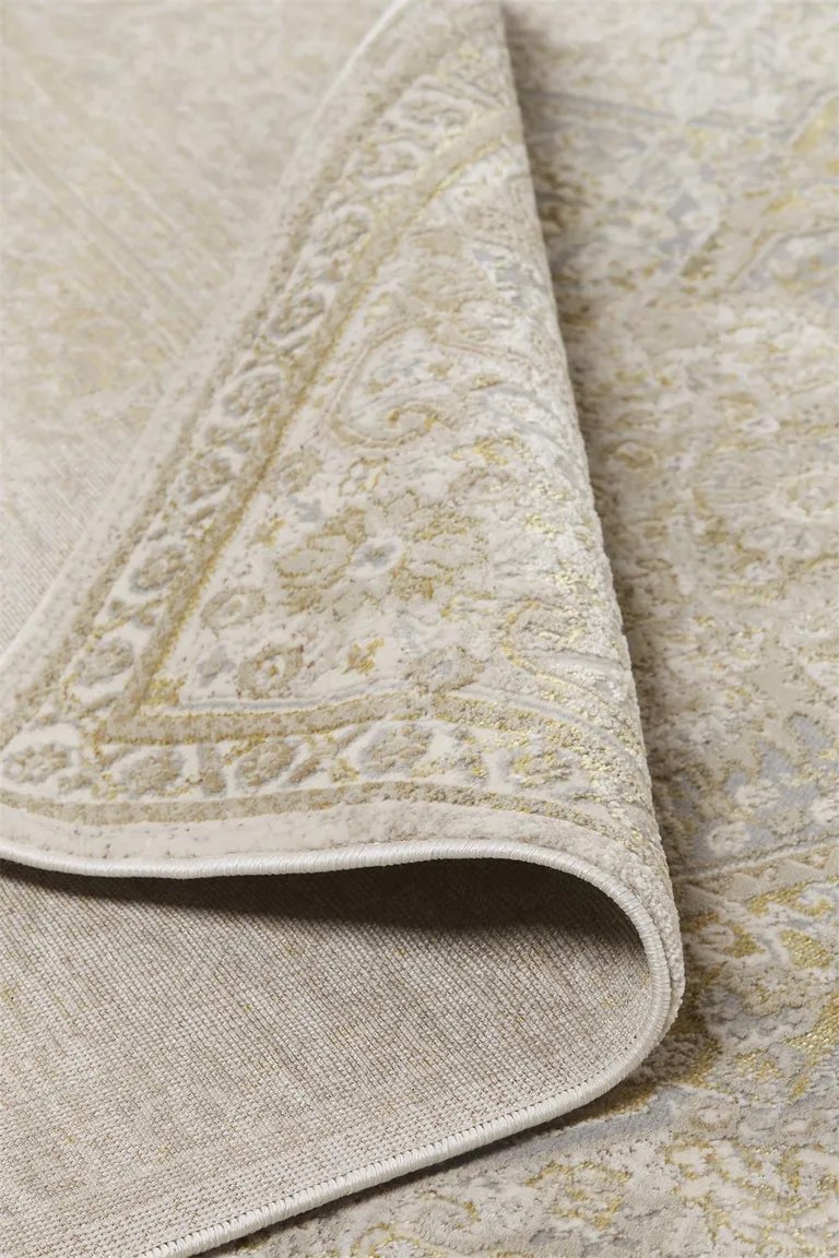 Ivory And Gold Floral Area Rug Photo 5