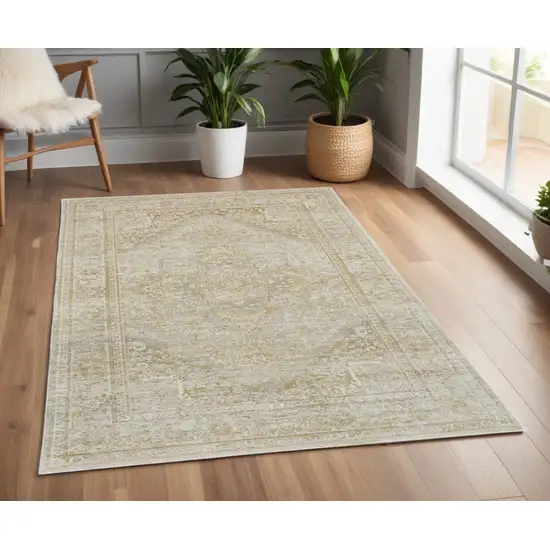 Gold and Ivory Floral Non Skid Area Rug Photo 2