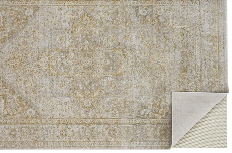 Ivory And Gold Floral Area Rug Photo 1