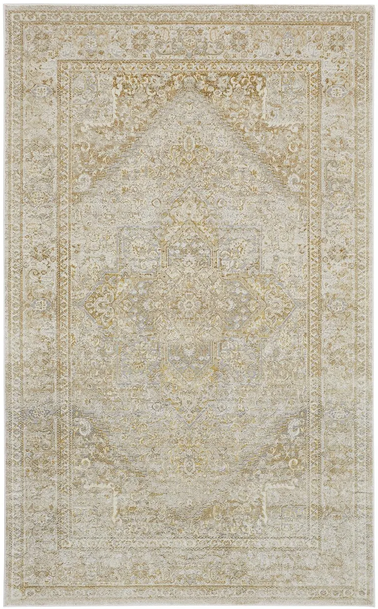 Ivory And Gold Floral Area Rug Photo 2