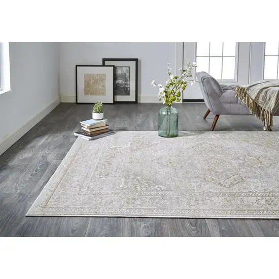 Ivory And Gold Floral Stain Resistant Area Rug Photo 8