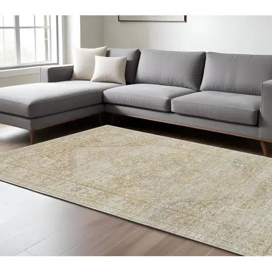 Gold and Ivory Floral Non Skid Area Rug Photo 2