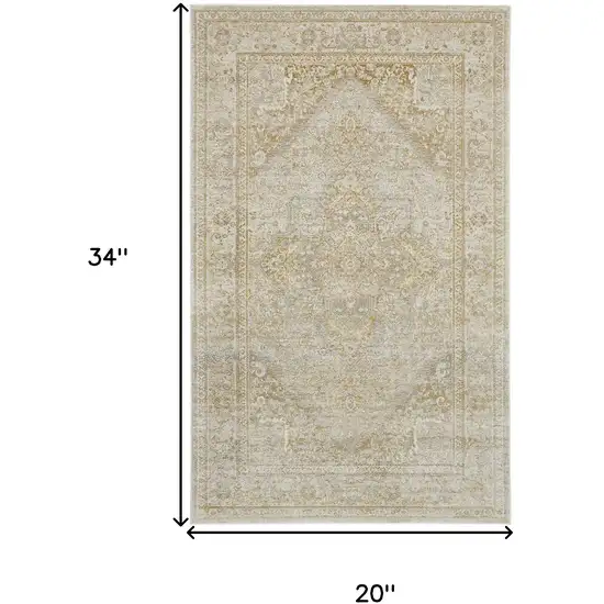 Ivory And Gold Floral Stain Resistant Area Rug Photo 3