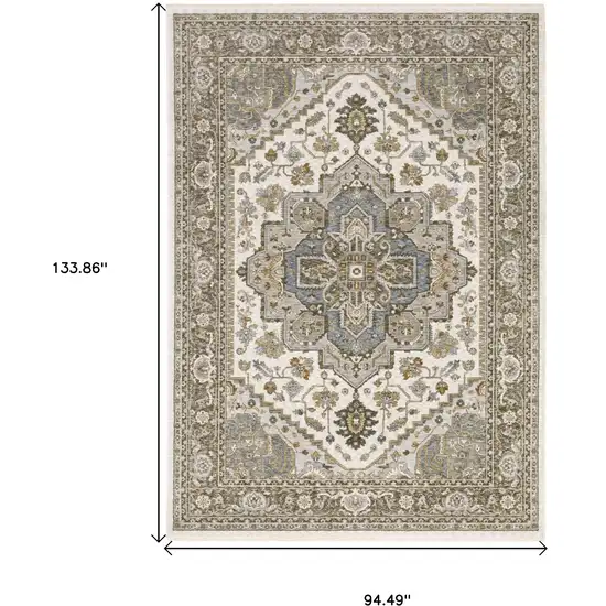 Ivory And Gold Medallion Distressed Area Rug With Fringe Photo 3