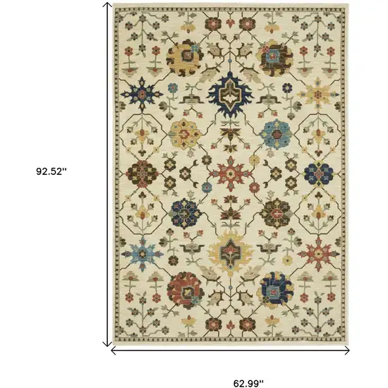 Ivory And Gold Oriental Area Rug With Fringe Photo 3