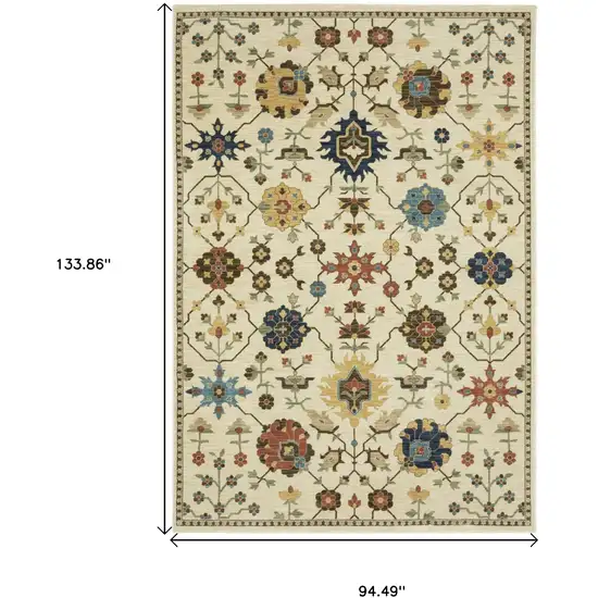 Ivory And Gold Oriental Area Rug With Fringe Photo 3