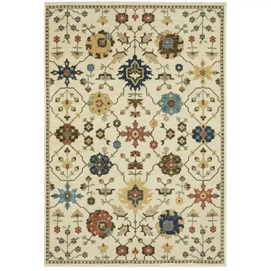 Ivory And Gold Oriental Area Rug With Fringe Photo 2