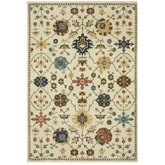 Ivory And Gold Oriental Area Rug With Fringe Photo 5