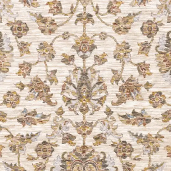 Ivory And Gold Oriental Power Loom Stain Resistant Area Rug With Fringe Photo 5