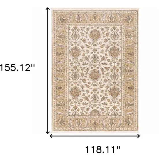 Ivory And Gold Oriental Power Loom Stain Resistant Area Rug With Fringe Photo 3