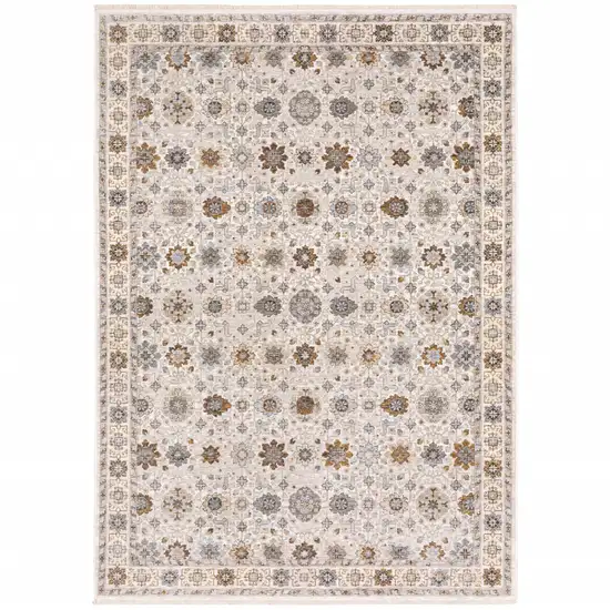 Ivory And Gold Oriental Power Loom Stain Resistant Area Rug With Fringe Photo 1