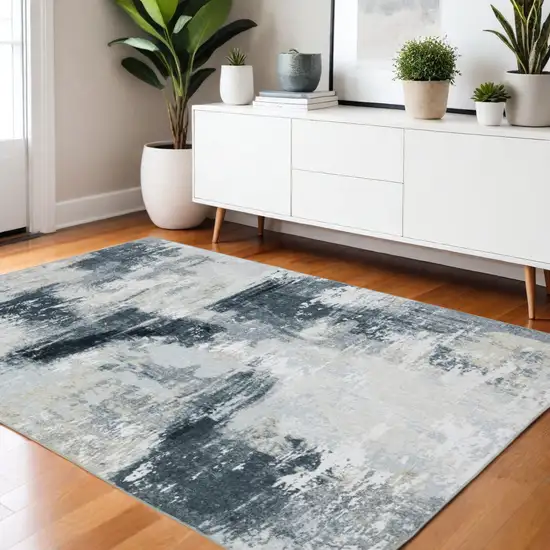 Ivory And Gray Abstract Distressed Area Rug Photo 1