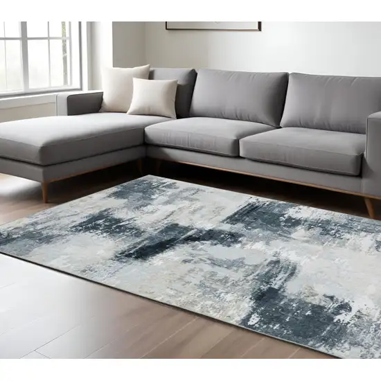 Ivory And Gray Abstract Distressed Area Rug Photo 1