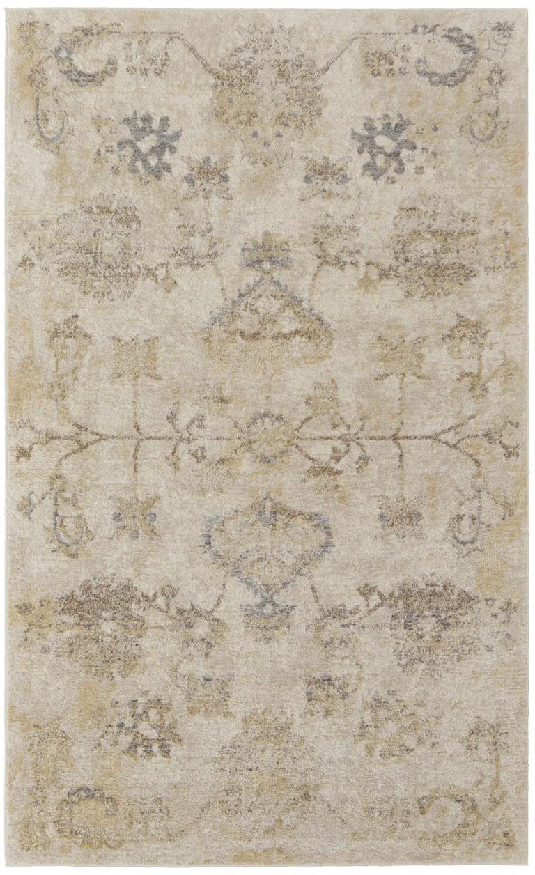 Ivory And Gray Abstract Power Loom Distressed Area Rug Photo 1