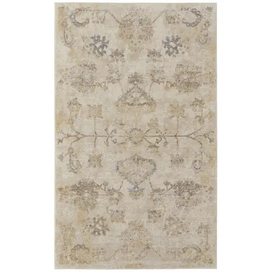 Ivory And Gray Abstract Power Loom Distressed Area Rug Photo 1