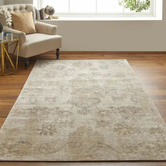 Ivory And Gray Abstract Power Loom Distressed Area Rug Photo 6