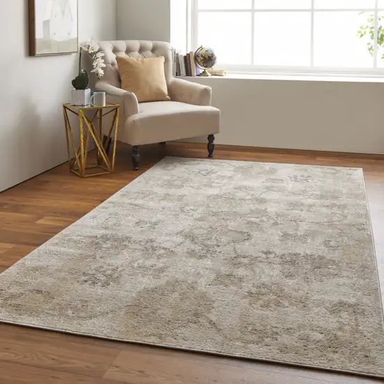 Ivory And Gray Abstract Power Loom Distressed Area Rug Photo 3