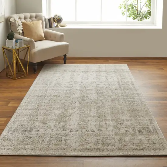 Ivory And Gray Abstract Power Loom Distressed Area Rug Photo 6