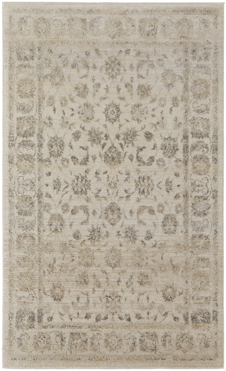 Ivory And Gray Abstract Power Loom Distressed Area Rug Photo 1