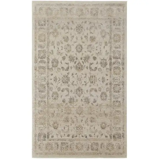 Ivory And Gray Abstract Power Loom Distressed Area Rug Photo 1