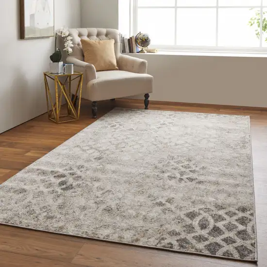 Ivory And Gray Abstract Power Loom Distressed Area Rug Photo 7